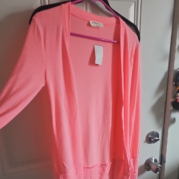Zenana Outfitters Coral Pink Open-Front Lightweight Cardigan - Picture 5 of 6